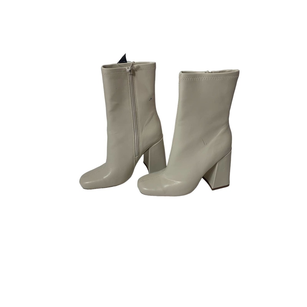 Faux Leather Cream Heeled Booties